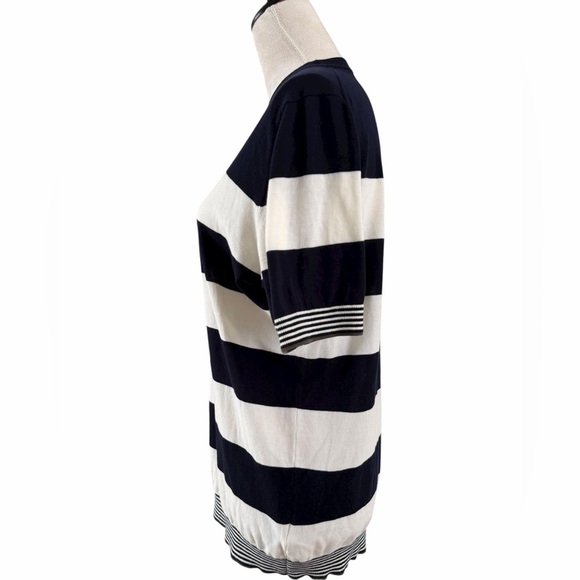 Massimo Dutti Short Sleeve Black and Cream Stripes Extea Fine Cotton Top - Picture 3 of 8